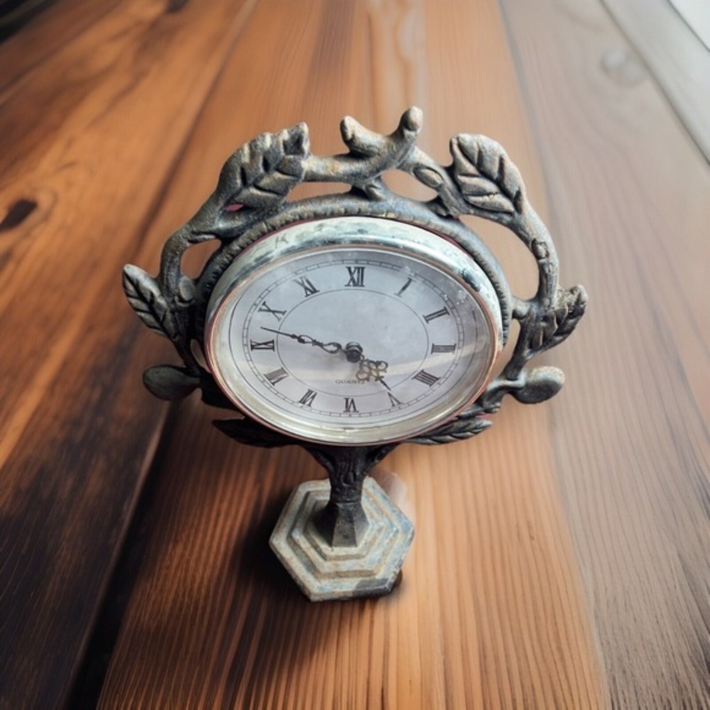 Vtg Cast Metal Standing Mantle Clock With Fruit Tree‎ Design 15"T Quartz